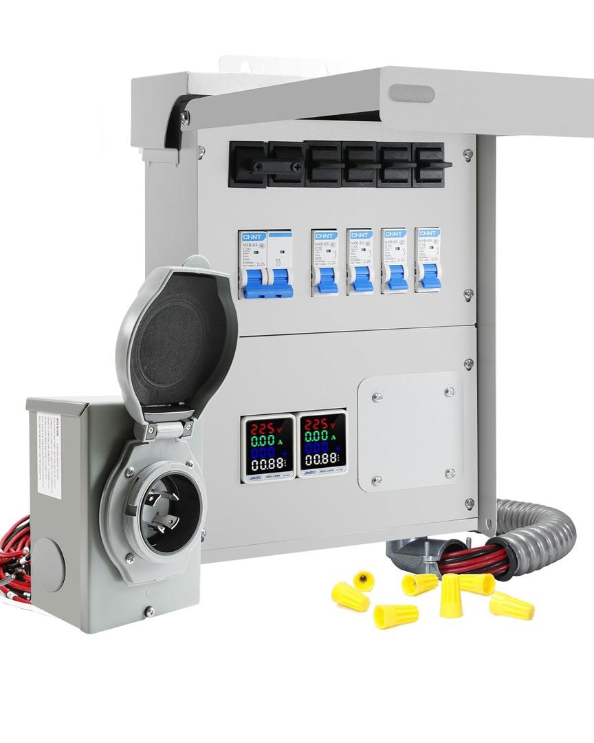 Upgraded 30 Amp 6 Circuit Transfer Switch Kit for Generator with 2 Digital Display Energy Meter with NEMA L14-30p Optional Power Inlet, IP 67 Waterproof, PreWired, for Indoor and Outdoor Use (2025)