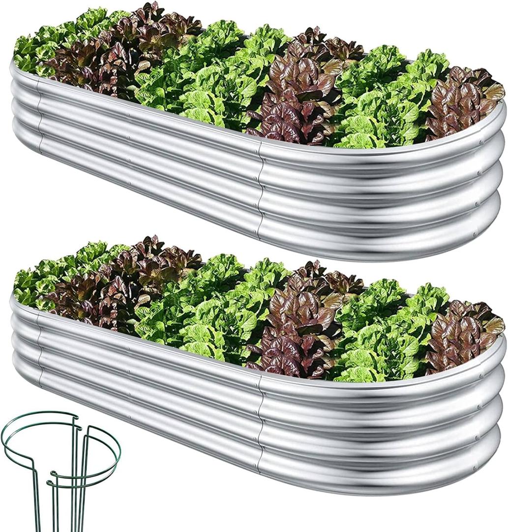 Raised Garden Bed, 2 Pcs 731ft Outdoor Galvanized Planter Boxes, Galvanized Garden Beds Outdoor with Metal Plant Stakes, Large Garden Beds for Vegetables