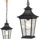 16.4 Inch Black Hanging Porch Lights Outdoor Waterproof Aluminum Outdoor Pendant Light Dusk to Dawn Exterior Hanging Light Fixture for Gazebo E26 Socket