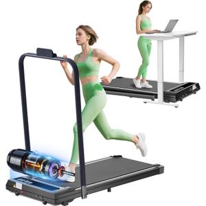 Walking Pad with Handle Bar, 3.0HP Foldable Folding Treadmills for Home Small, 3 in 1 Portable Treadmill with Handles, Small Walking Pad Treadmill Home with Remote Control, 320LB Capacity