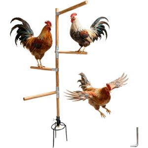 Chicken Perch Toys for Coop & Backyard Chickens, Large Chicken Perch Roosting Bars with 3-Prong Metal Ground Plug & Adjustable and Replaceable Wood Bar(Wooden, 54" H x 14" R)