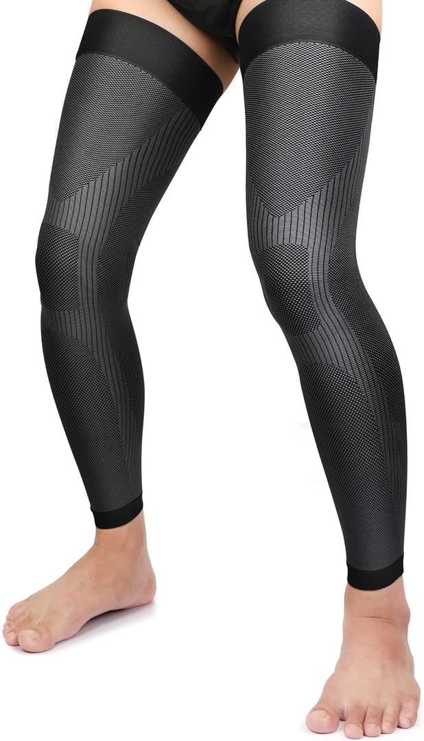 KEKING Full Leg Compression Sleeves, Unisex, Thigh High Compression Stocking 20-30mmHg Graduated Support for Thigh Calf Knee, Running, Basketball, Reduce Varicose Veins and Swelling, 1 Pair, Black XL