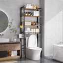 Over-The-Toilet Storage Rack 4-Tier,Bathroom Organizer Shelf Over Toilet,Adjustable Wooden Shelves and Basket,Freestanding Above Toilet Shelf,Space Saver for Rooms(Black Rack-Rustic Brown Shelves), Large