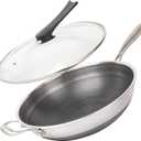 CATHYLIN 13'' 316L Stainless Steel Stir-fry Wok with Lid,Non Stick Skillet with Stay-cool Handle PFOA Free Suitable for Induction, Ceramic, Electric, and Gas Cooktops