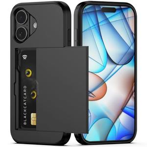 Nvollnoe Compatible with iPhone 17 Case with Card Holder Dual Layer Heavy Duty Protective Shockproof Hidden Card Slot Slim Wallet Phone Case for Women&Men 6.3 inch(Black)