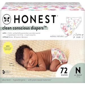 The Honest Company Clean Conscious Diapers for Sensitive Skin | Hypoallergenic, Fragrance Free | Girl Prints | Club Box, Size Newborn, 72 Count (Prints May Temporarily Vary) (Rose Blossom + Tutu Cute)