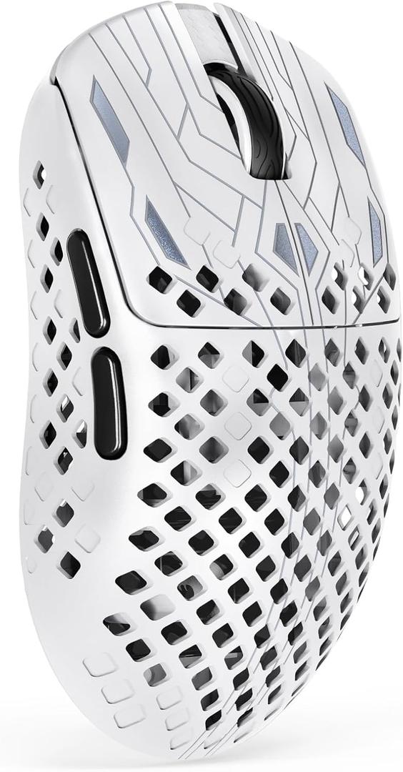 MAMBASNAKE M2 Carbon Fiber Wireless Gaming Mouse,PAW3395PRO 40K DPI Optical Sensor,41g Ultra Lightweight Ergonomic,Programmable Buttons BT/2.5Ghz/Wired Mice,Computer Accessories for PC/Mac-White