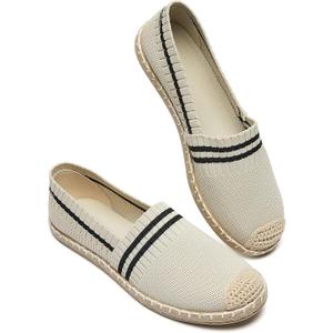 BABUDOG Women's Espadrilles Breathable Flats Shoes Mesh Slip on Loafers Soft White Flats (9, Beige)
