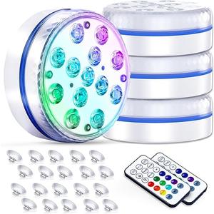 Submersible Led Pool Lights for Above Ground Pools IP68 Waterproof Inground Pond Light Underwater with 4 Magnets, 4 Suction Cups and 16 RGB Dynamic Color, for Father's Day Party Decorations (4pack) Blue