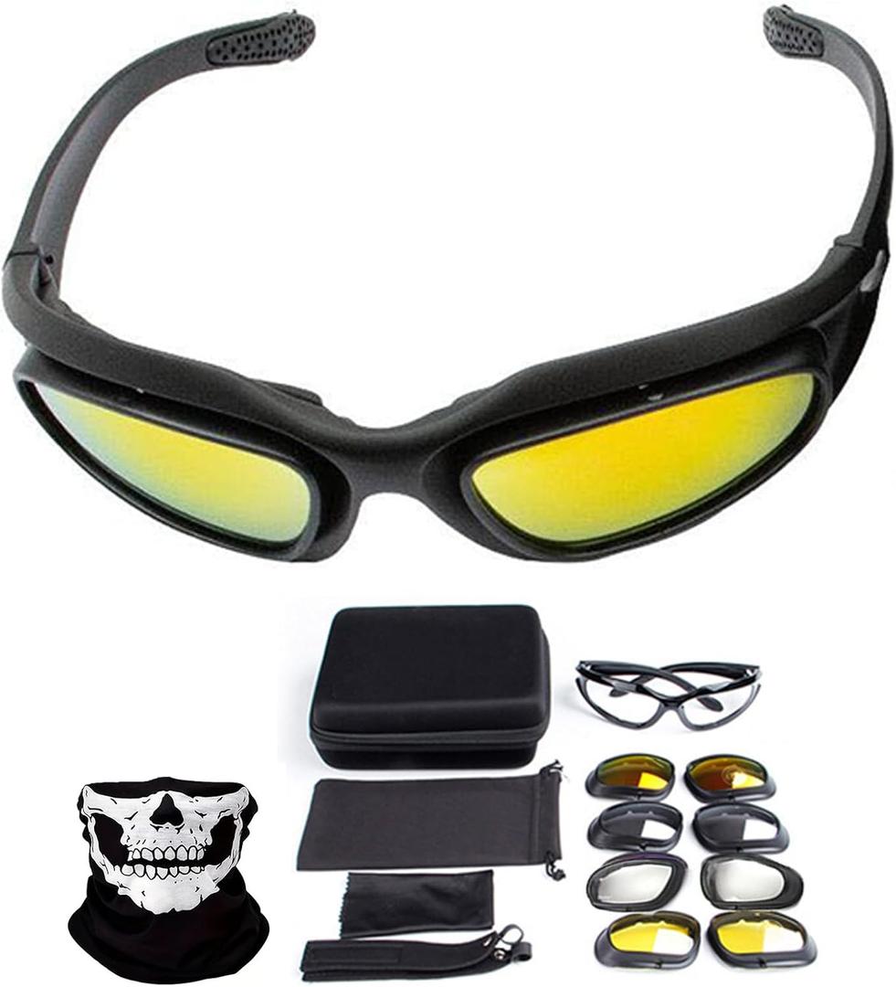 4 pair Lenses Polarized Motorcycle Riding Sunglasses Goggles Foam Padding UV400 Protection windproof dustproof