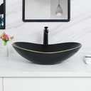 Davivy 24.5'' X 13.8'' Large Matte Black Oval Vessel Sink with Pop Up Drain,Bathroom Sinks Above Counter,Black Vessel Sink with Gold Trim,Ceramic Vessel Sinks for Bathrooms (Large)