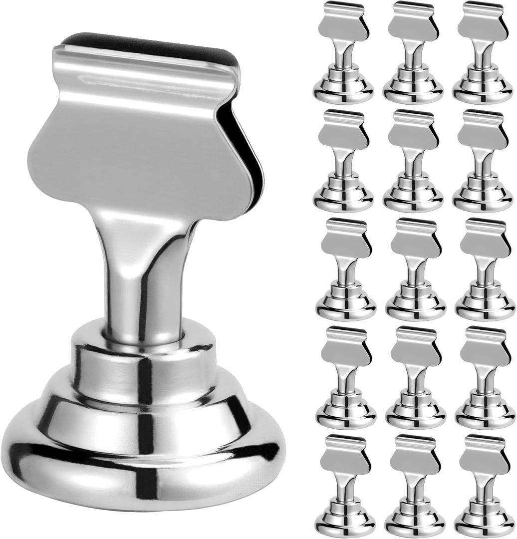 ERYTLLY 16 PK Place Card Holders 1.7 inches Table Card Holder Steel Card Holders for Weddings,Birthdays,Photos, Memo Notes, Restaurants (Silver)