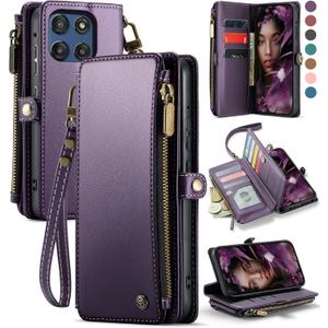 Defencase for Moto G Stylus 5G (2025 & 2026) Case, RFID Blocking Wallet Case for Motorola Moto G Stylus 5G 2026/2025 PU Leather Flip Strap Zipper Card Holder Phone Wallet Cases for Women Men, Purple