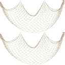 Decorative Fishing Net 2 Pack, 5x10 ft Large Beige Fish Net Decor for Wall, Photo Display, Nautical Mermaid Pirate Ocean Themed Beach Hawaii Under the Sea Party Decorations