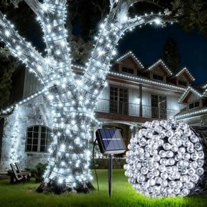 Joomer Solar Christmas String Lights, 39FT 100LED Waterproof Outdoor Lights with 8 Modes Twinkle Fairy Light for Garden, Patio, Yard, Tree and Christmas Decor (White)