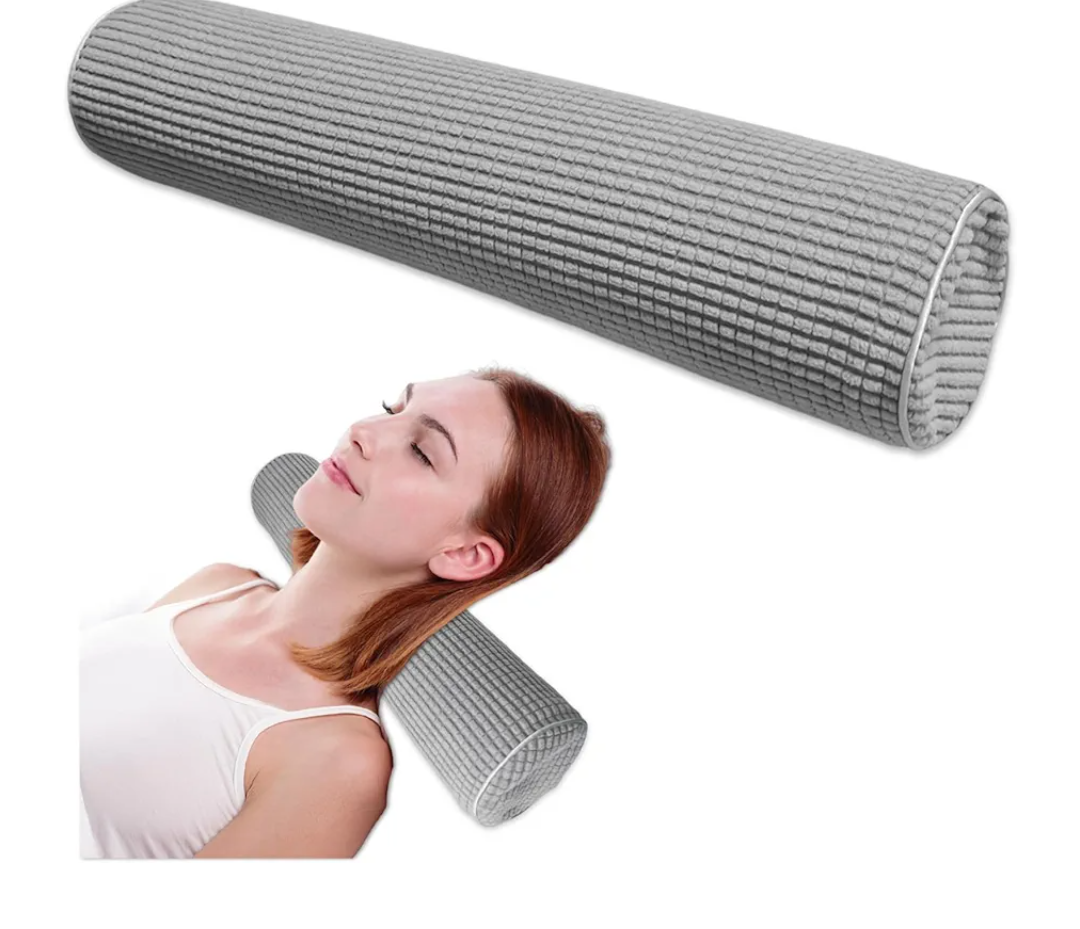 NANSHIE Cervical Neck Roll Pillow Cylinder Bolster Pillow, Round Foam Pillow Core with Plush Washable Cover, Multi-Functional Support Pillow for Sleeping, Home, Office, Travel, Yoga (Grey)