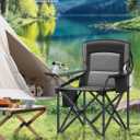SONGMICS Oversized Lumbar Support Camping Chair, Heavy-Duty Outdoor Folding Chair Comfortable, Padded, Glamping, Cooler Bag, Weight Capacity 450 lb, Ink Black UGCB066B01