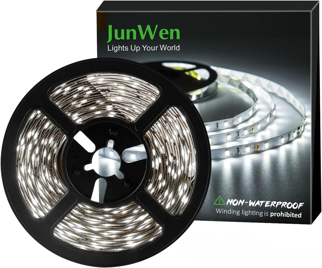 Daylight White LED Strip Lights, 12V16.4ft 300LEDS Flexible Tape Light for Hallway, Staircase, Bookshelf, Under Cabinet, Non Waterproof, Not Include Power Adapter