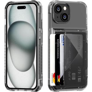 ACANDYA for iPhone 15 Case Wallet Clear Protective Phone Case with Credit Card Holder Heavy Duty Protection Shockproof Anti-Scratch Anti-Yellow Cover for iPhone 15 6.1 inch, Transparent Black