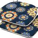 Outdoor/Indoor Chair Cushions with Ties, Waterproof All Weather Seat Cushions for Patio Furniture Home Garden Chair, Set of 2, 16x17 Inch, Bloom Medallion Cobalt
