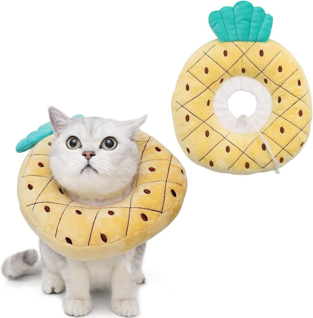 ANWA Adjustable Cat Cone Collar Soft, Cute Cat Donut Collar After Surgery, Kitten Recovery Cones to Stop Licking (Medium, Pineapple)