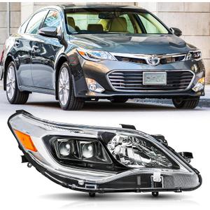 Headlight Assembly Pair for 2013 2014 2015 Toyota Avalon Halogen Projector Head Lamp Replacement for TO2503215 Right Passenger Side,Chrome Housing Amber Reflector