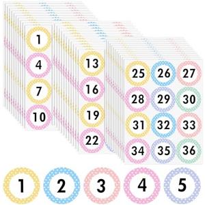 360Pcs Large Round 3 inch Number Stickers 1-36 Pastel 12 Sheets Consecutive Polka Dot Self Adhesive Number Stickers Marker Decals Boho Classroom Labels Erasable for Office Classroom Indoor Box Storage