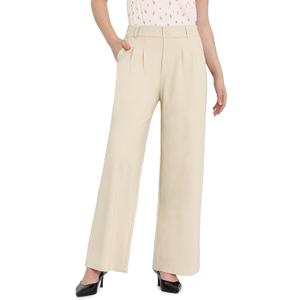 Bamans Wide Leg Dress Pants High Elastic Waisted Slacks for Curvy Women Work Business Office Casual Trousers with Pockets (Beige, L)