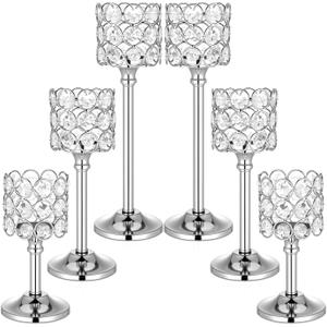 Mumufy 6 Pieces Crystal Candle Holders Set 3 Sizes Tall Crystal Wedding Candlestick Holders Pillar Candelabra Stand for Table Centerpieces for Christmas Party Wedding Dining Decoration (Silver)