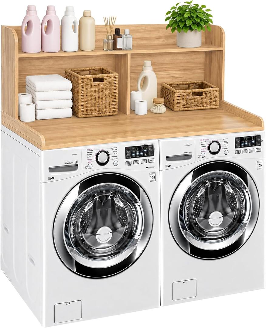 Royxen Laundry Countertop with 20“ Shelf Universal Fit, Washer and Dryer Countertop with Storage Space, Oak