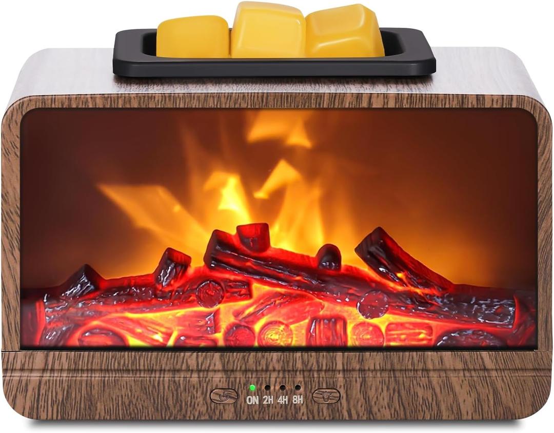 Flame Fireplace Wax Melt Warmer,Scentsy Wax Warmer with Timer, Electric Wax Warmer for Scented Wax with PTC Heating Plate, Wax Burner for Women Gifts & Home Decor(Walnut)