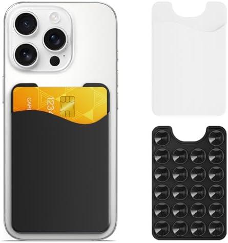 Pack of 2 Perfitek Wallet Phone Card Holder, Suction Phone Card Holder Mount, Wallet Holder, for iPhone and Android Phones with Glass Backs (Black+White, White+Pink, Count of 4)