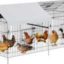 86"x40"x40" Large Chicken Coop, 2 Compartments Chicken Run with 4 Doors & Waterproof Cover, Walk in Poultry Cage for Hen, Rabbit, Duck, Goose (Silver)