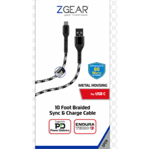ZGear 10 Foot Braided Sync & Charge Cable - White/Black