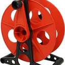 Woods Extension Cord Storage Reel - Holds Up to 150 Feet of 16/3 or 125 Feet of 14/3 Gauge Cord - Tangle-Free Design for Indoor or Outdoor Use - Side-Mounted Crank - Red & Black