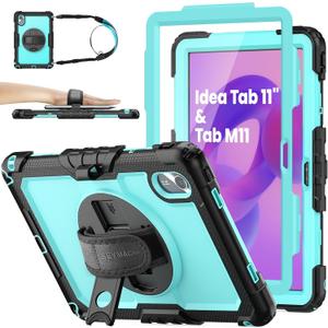 SEYMAC stock Tablet Case for Lenovo Idea Tab 11'' / M11 (TB336FU/TB330FU) 11 inch Drop-Proof Protection Cover with 360 Rotate Stand & Strap [Pen Holder] & Screen Protector 2025/2024, Sky Blue+Black