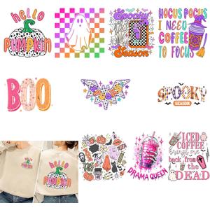 Pumpkin Iron on Transfer Decals 20 Pcs Spooky Ghost Heat Transfer Printing Stickers for Hats Jackets Dresses Boo Coffee Decoration Applique DTF Transfers Ready to Press
