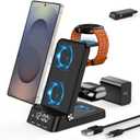 Wireless Charger with Alarm Clock for Samsung, Foldable 4 in 1 Charging Station for Galaxy Watch 8/7/Ultra/Classic/FE/6, Galaxy S26/S26+/Ultra/S25/Z Flip 7/FE/6/5/Z Fold 7/6/5, Buds4 pro Charger Stand