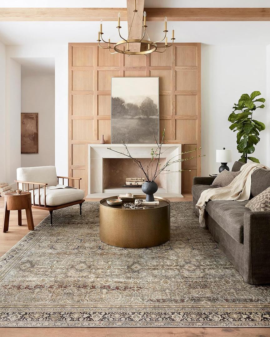 Loloi Layla Collection LAY-03 Olive/ Charcoal 9'-6" x 14' .13" Thick Area Rug, Soft, Durable, Vintage Inspired, Distressed, Low Pile, Non-Shedding, Easy Clean, Printed, Living Room Rug