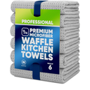 Kitchen Towels - Microfiber Waffle Weave Towels | Absorbent, No Lint, Thick, Reusable, Commercial, Soft, Hand, Tea, Glass, Bar, Sublimation Blank, Polyester Cloths (Gray, 16 x 16 (6 Pack))