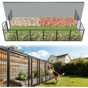 FXW Garden Fence Outdoor for the Yard 32in(H) x 27.3ft(L) Heavy Duty Metal Animal Barrier for Dog, No Dig Decorative Dog Fence, 12 Panels, Black