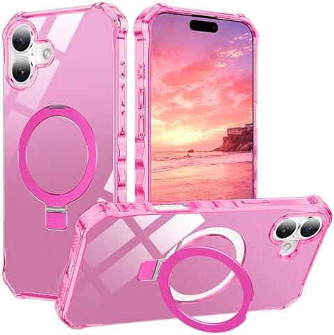 STERKER Compatible with iPhone 16 case with Stand Magnetic Ring Holder [Compatible with MagSafe][Military-Grade Drop Protection] Slim Back Cover with Good Grip Curly Wave Edge, Rose Red