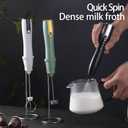 Ruciko Rechargeable 3-Speed Electric Milk Frother,Stainless Steel,Mini Handheld.Quick Type-C Charging for Lattes,Coffee,Egg Whipping & Hot Choc.With Double-Layer Frothing Head & Stand.(white)