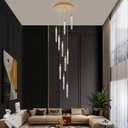 GEADI Modern LED High Ceiling Chandelier with Remote Control,10 Lights Crystal Foyer Chandeliers for High Ceilings,Gold Dimmable Long Pendant Light for Staircase Entryway Living Room