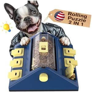 KADTC Paw-Activated Rolling Puzzle Game Toy Level 2 in 1 Puppy Treat Toys Large Capacity Slow Feeder Adjustable Interactive Food Dispenser for Small/Medium Dogs Brain Mental Stimulation Healthy Eating