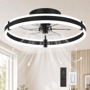 Garvee 20" Ceiling Fans with Lights and Remote Black Metal Acrylic