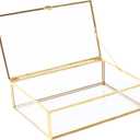 Large Vintage Golden Lidded Glass Box, Rings Bracelet Organizer Home Decor, Edge Bracelet Decorative Jewelry Display Box(10.8x7x3.9 inch)
