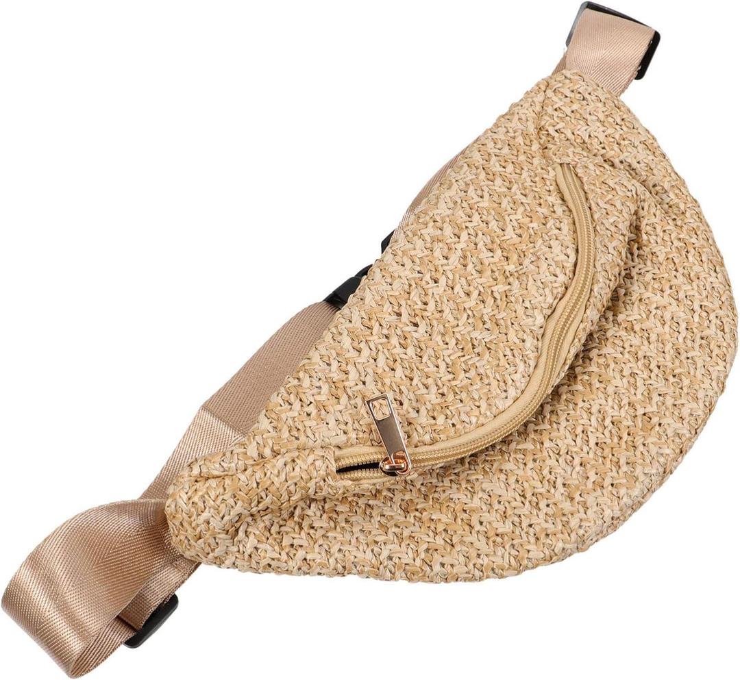 PRETYZOOM 1pc Chest Bag Waist Pouch Cross- Body Pouch Imitation Straw Woven Waist Bag (Light Brown)