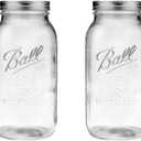 Ball Wide Mouth Glass Mason Jars with Lids and Bands, Used for Canning, Pickling, Juice, Jam, Jelly, Half Gallon Size 64 Ounce (Pack of 2)