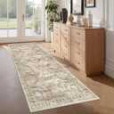 2x5 Rug Runner Washable for Entryway, Soft Bathroom Rugs with Non-Slip Backing, Abstract Low Pile Hallway Runner, Vintage Small Kitchen Carpet for Stair, Laundry Room(2'x5', Brown/Pink)